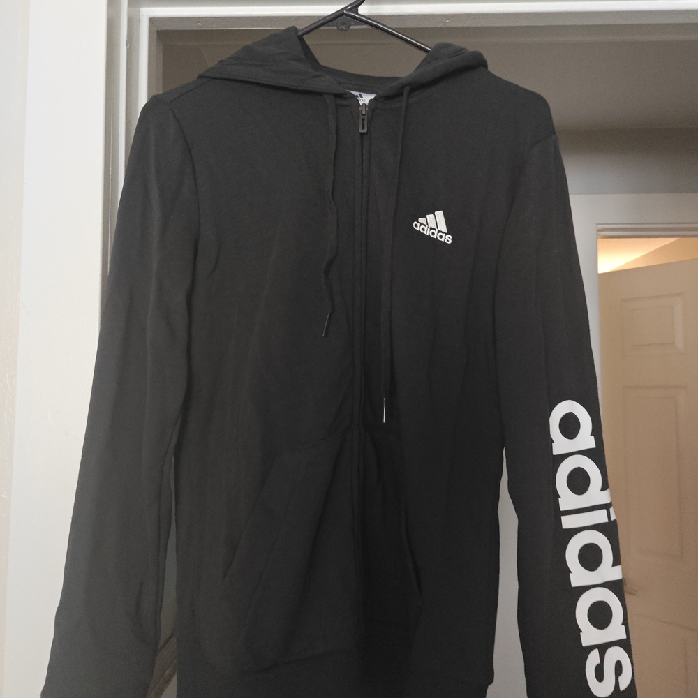 Adidas Black Zip-Up Hoodie with Sleeve Logo